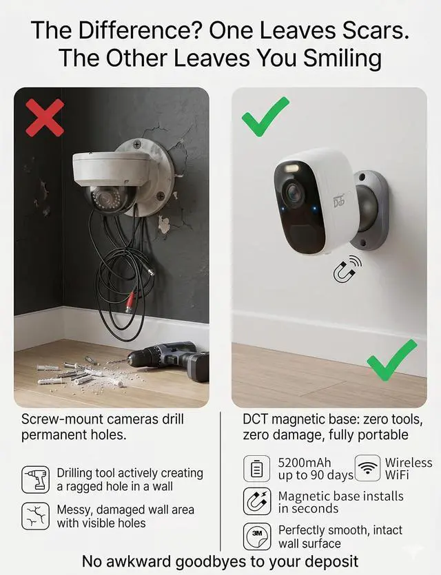 Alt view image 6 of 7 - DCT Magnetic Security Camera Outdoor: 10s 3M No-Drill Mount for Renters
