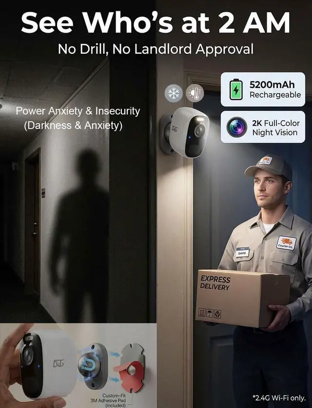 Alt view image 7 of 7 - DCT Magnetic Security Camera Outdoor: 10s 3M No-Drill Mount for Renters