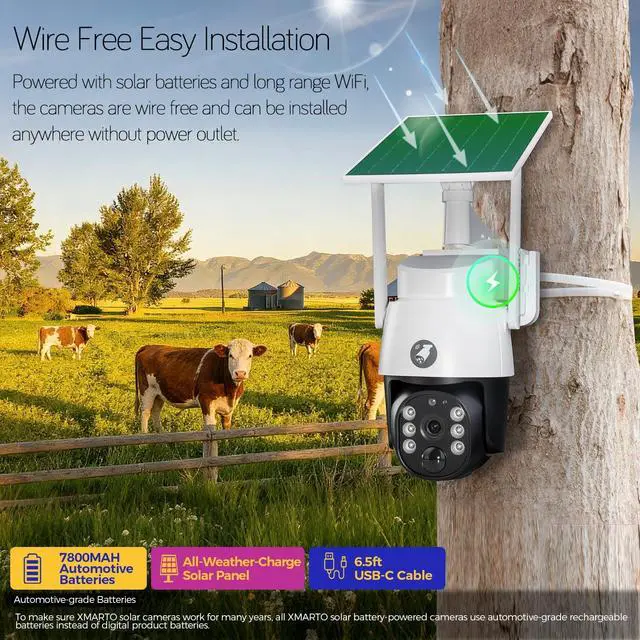 Alt view image 3 of 7 - xmartO 4-Pack 4MP QHD Wireless PTZ Solar Security Camera, AI Auto-Track WiFi 6 5G Dual Band, Wire-Free Easy Installation, No Monthly Fee, Outdoor/Indoor Home Use, Wall/Ceiling/Tree/Pole/Corner Mount