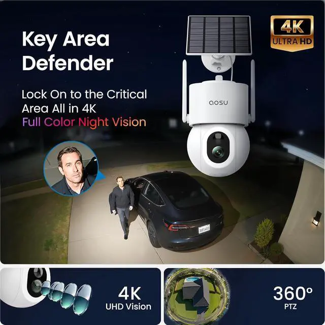 Alt view image 2 of 7 - aosu SolarCam D1 Max, 4K Solar Security Cameras Outdoor Wireless, 360° Pan & Tilt Coverage, Auto Tracking, Color Night Vision, Local Storage, No Subscription Required