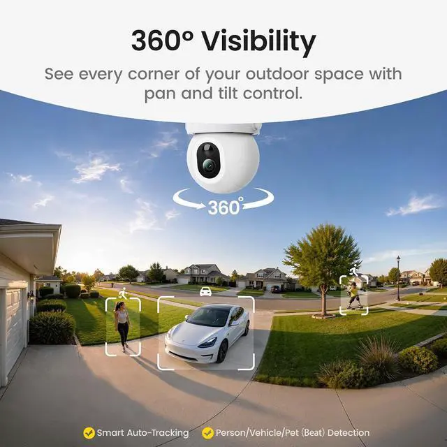 Alt view image 5 of 7 - aosu SolarCam D1 Max, 4K Solar Security Cameras Outdoor Wireless, 360° Pan & Tilt Coverage, Auto Tracking, Color Night Vision, Local Storage, No Subscription Required