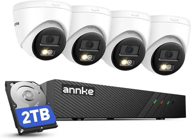 Main image of ANNKE H500 5MP PoE Security Camera System, 4pcs 3K Outdoor IP Cams, Red and Blue Light Alarm, AI Detection, 8CH NVR with 2TB HDD for 24/7 Recording, Two-Way Audio, Color Night Vision, IP67