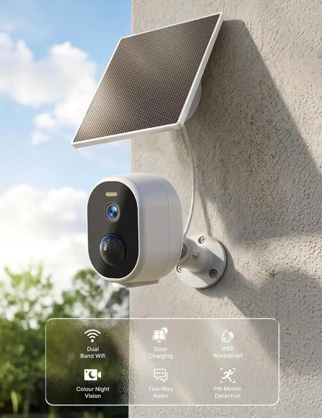 Alt view image 2 of 7 - GNCC 2 Pack Solar Security Cameras Wireless Outdoor, 5G&2.4GHz WiFi, 2K HD