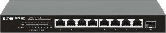Alt view image 2 of 7 - Tripp Lite 2.5 Gbps 8-Port Desktop Unmanaged Gigabit Ethernet Network Switch with PoE+, 100W, Metal Enclosure, Plug-and-Play, TAA Compliant, Wall Mount Option, Status LEDs, 3-Year Warranty (NG8POE-M2)