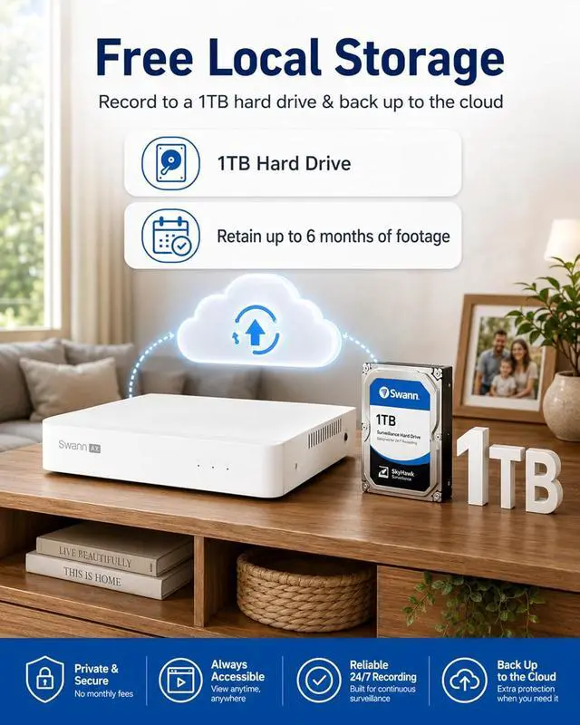 Alt view image 7 of 7 - Swann AdvancedX 5MP 3K PoE NVR Security System, 4 Dome Cameras, 8 Channel