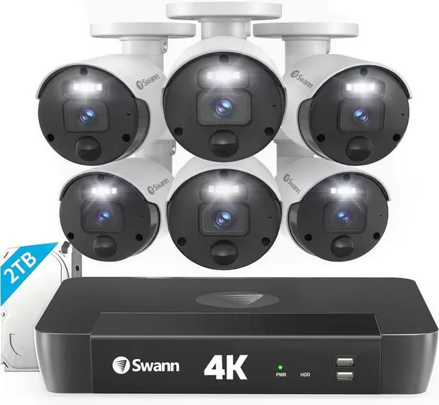 Main image of Swann Home Security Cameras with 2TB HDD, 4K Ultra HD NVR Security Camera System, 6 Cam 8 Channel, Wired Surveillance Security Camera Outdoor Indoor, PoE, Color Night Vision, Heat Motion Detection
