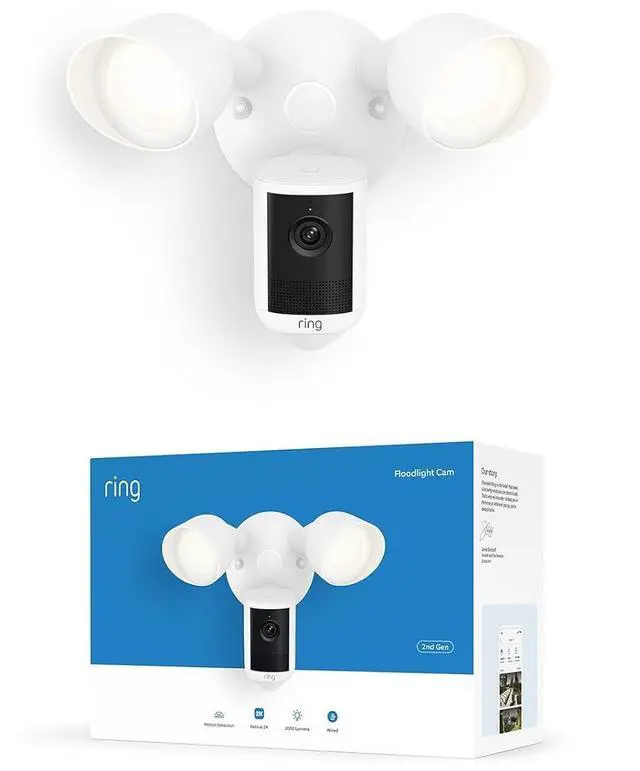 Main image of Ring Floodlight Cam, Wired (newest model), Home or business security, Wide-Angle Retinal 2K Video, 6x Enhanced Zoom, Ultra-Bright Floodlights, White