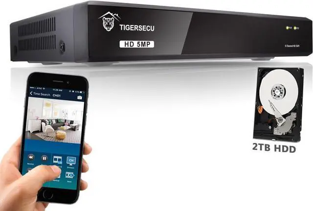 Main image of TIGERSECU 5MP Super HD 8-Channel Hybrid 4-in-1 DVR Security Recorder with 2TB Hard Drive, for use with 5MP HD-TVI/AHD/CVI Cameras (Cameras Not Included)