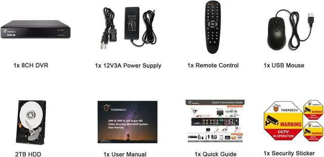 Alt view image 6 of 6 - TIGERSECU 5MP Super HD 8-Channel Hybrid 4-in-1 DVR Security Recorder with 2TB Hard Drive, for use with 5MP HD-TVI/AHD/CVI Cameras (Cameras Not Included)