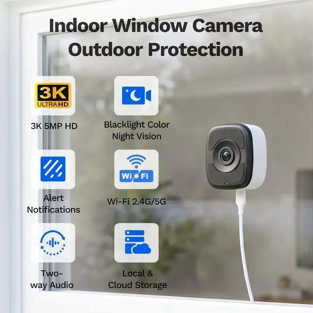 Alt view image 2 of 7 - LongPlus 5MP 3K Window Camera with Night Vision, 2.4ghz & 5ghz WiFi Safeview Indoor Window Cameras for Home Security, AI Smart Detection, 2-Way Audio, 24/7 Recording, Easy & Quick Install