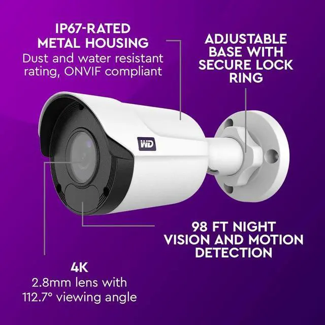Alt view image 2 of 6 - WD ReadyView 4K Surveillance Camera - 8MP UHD, PoE, IP67-rated, Motion Detection, Night Vision - WDBA9N0000NWT-HESN