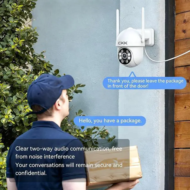 Alt view image 4 of 7 - CKK 2K Security Cameras Outdoor 2Pack, 2.4G/5G Wireless Home Security Cameras, 360 PTZ, PIR Motion Detection, Color Night Vision, 2-Way Talk, Waterproof, Audible & Floodlight Alarm, Works with Alexa