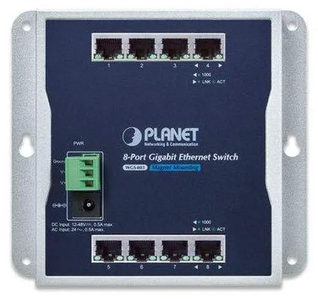 Alt view image 2 of 3 - WGS-803 Industrial 8-Port 10/100/1000T Wall-Mount Switch (-10~60 Degrees C)