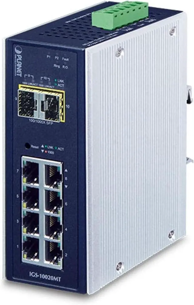 Main image of Planet IGS-10020MT: Industrial 8-Port 10/100/1000T + 2-Port 1G/2.5G SFP Managed Gigabit Switch