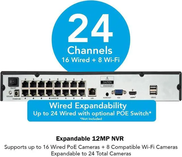Alt view image 7 of 7 - Night Owl 4TB NVR with 16 PoE Channels and 8 Wi-Fi Channels (Up to 24 Total Devices) with 4 Wired 4K+ (12MP) Dome Cameras