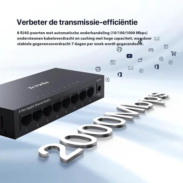 Alt view image 2 of 7 - Tenda 8 Port Gigabit Switch, Unmanaged Network Switch, Ethernet Switch, Office Ethernet Splitter, Internet Switch, Home Network Hub, Plug-and-Play, Silent Operation, Desktop or Wall Mount (TEG1008M)