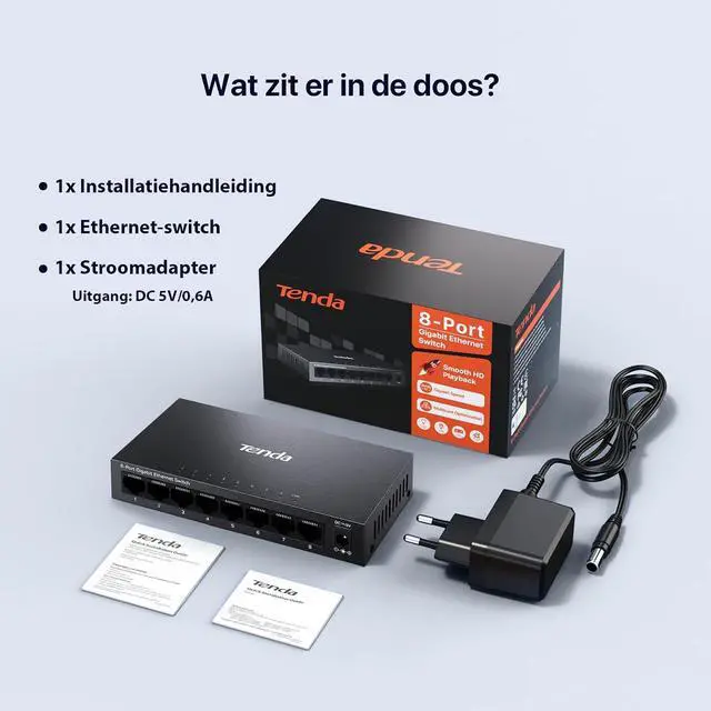 Alt view image 7 of 7 - Tenda 8 Port Gigabit Switch, Unmanaged Network Switch, Ethernet Switch, Office Ethernet Splitter, Internet Switch, Home Network Hub, Plug-and-Play, Silent Operation, Desktop or Wall Mount (TEG1008M)
