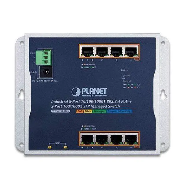Alt view image 2 of 4 - WGS-4215-8P2S Industrial 8-Port 10/100/1000T 802.3at PoE + 2-Port 100/1000X SFP Wall-Mount Managed Switch (-40~75C)