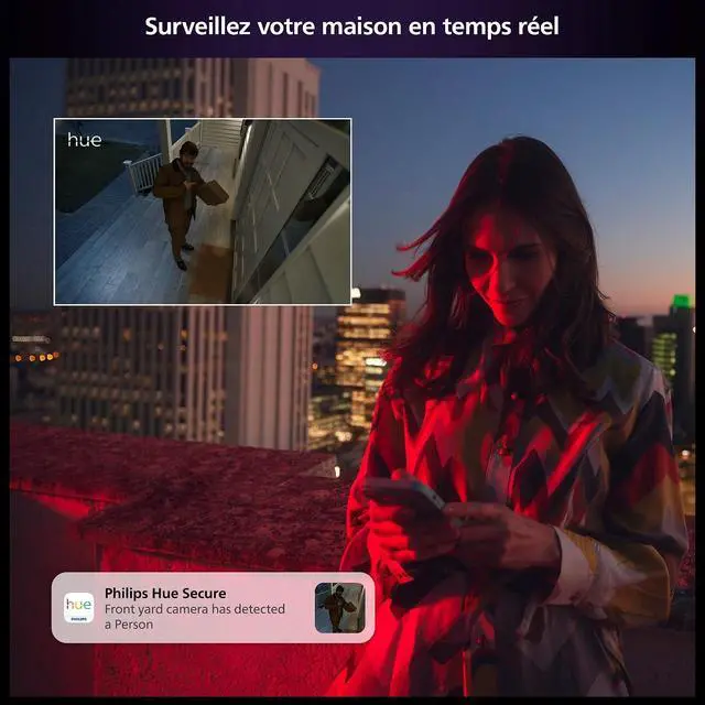 Alt view image 4 of 7 - Philips Hue Security Security Camera with Cable HD 1080P Night Vision Two Way Audio Microphone Push Notifications Indoor White