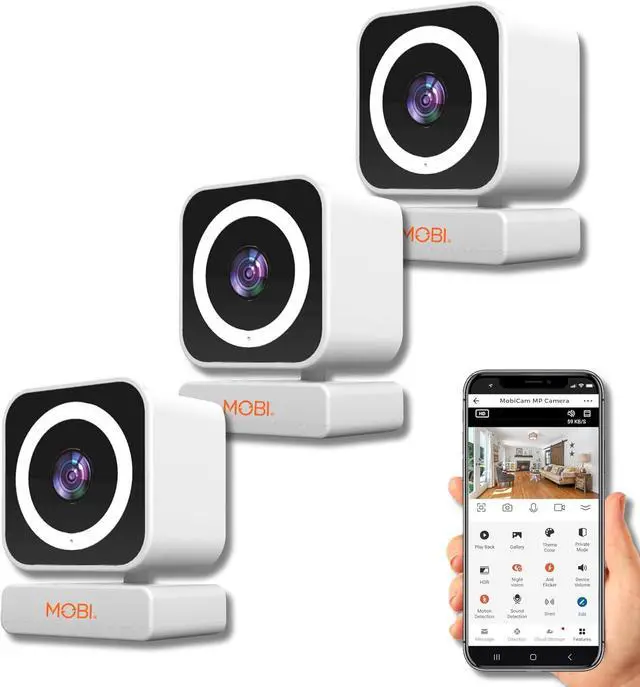 Main image of MobiCam MP Smart Home/Office Camera with 3MP Resolution, 2-Way Audio, Night Vision, 30-Second Setup, Dual WiFi (2.4GHz & 5GHz), BLE Connectivity High-Resolution IP Monitoring Camera 3-Pack