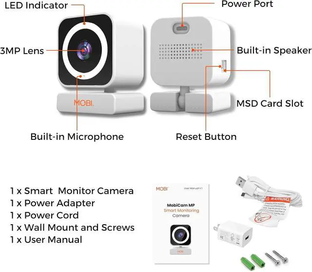 Alt view image 3 of 7 - MobiCam MP Smart Home/Office Camera with 3MP Resolution, 2-Way Audio, Night Vision, 30-Second Setup, Dual WiFi (2.4GHz & 5GHz), BLE Connectivity High-Resolution IP Monitoring Camera 3-Pack
