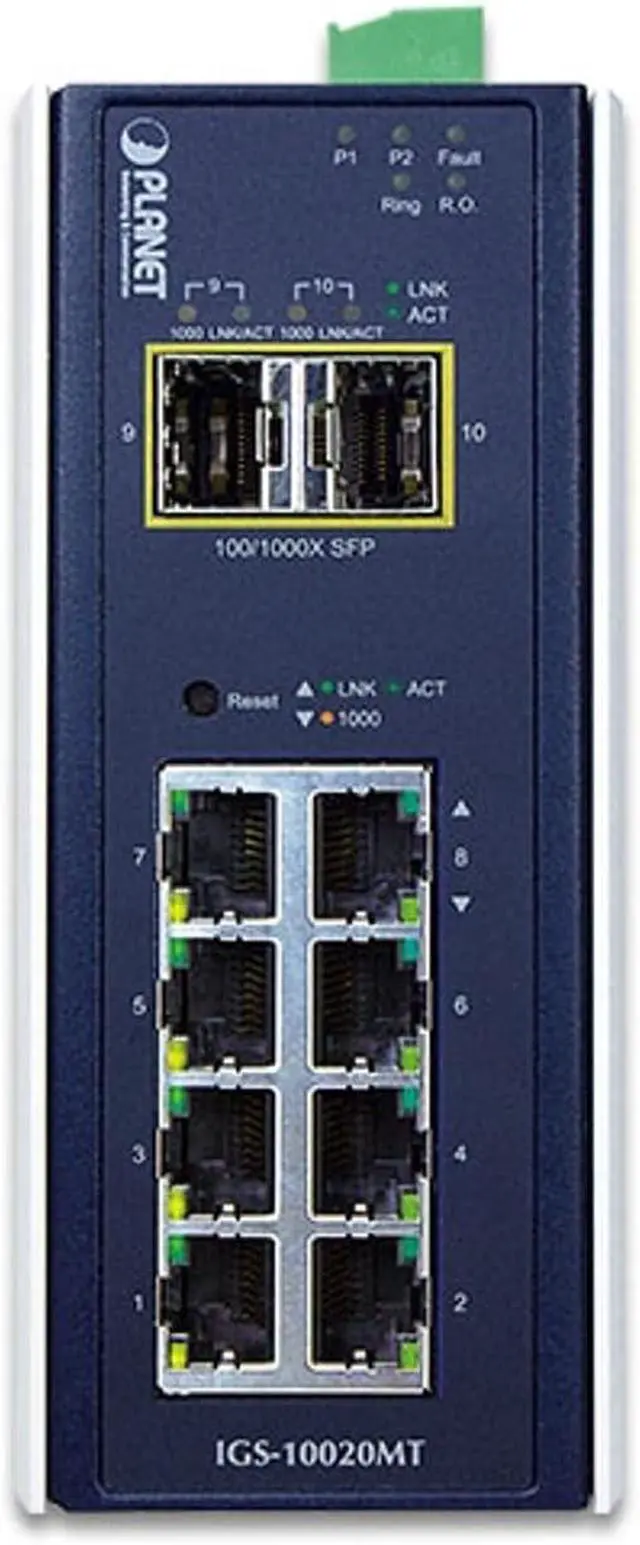 Alt view image 2 of 2 - Planet IGS-10020MT: Industrial 8-Port 10/100/1000T + 2-Port 1G/2.5G SFP Managed Gigabit Switch