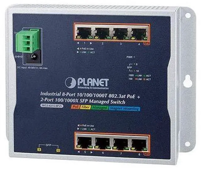 Main image of WGS-4215-8P2S Industrial 8-Port 10/100/1000T 802.3at PoE + 2-Port 100/1000X SFP Wall-Mount Managed Switch (-40~75C)