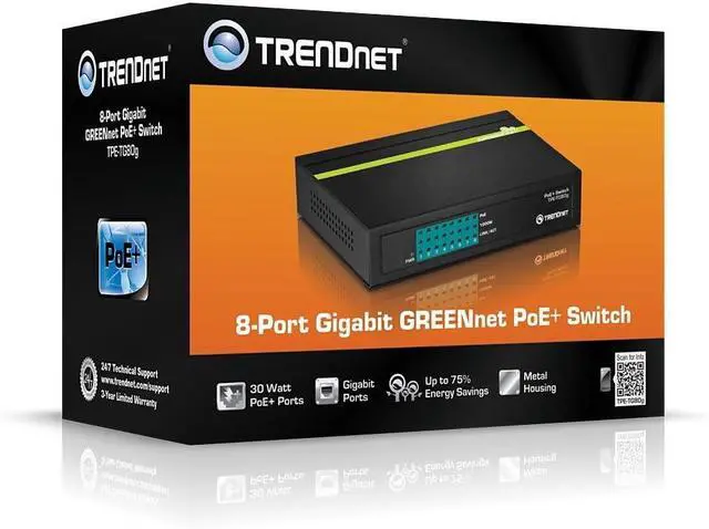 Alt view image 4 of 4 - Trendnet 8-port Gigabit Greennet Poe+ Switch - 8 Ports - 8 X Poe+ - 10/100/1000base-t - Poe Ports -
