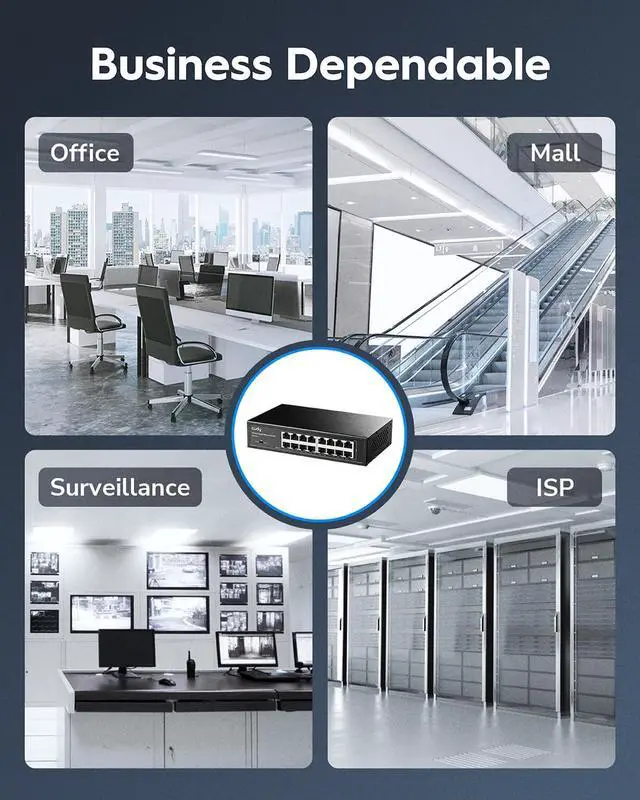 Alt view image 7 of 7 - Cudy GS1016 Switch 16 Ports Gigabit, Desk/Rackable, Metal Housing, Energy Efficient, Fanless, Plug and Play