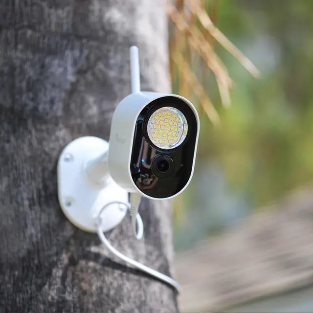Alt view image 4 of 7 - Toucan Outdoor Floodlight Security Camera - AC-Powered, Wi-Fi, 1080p Video, Night Vision, Motion Alert, 1200-lumen Security Light, Two-Way Talk, App with Free 24-Hour Video Recording History