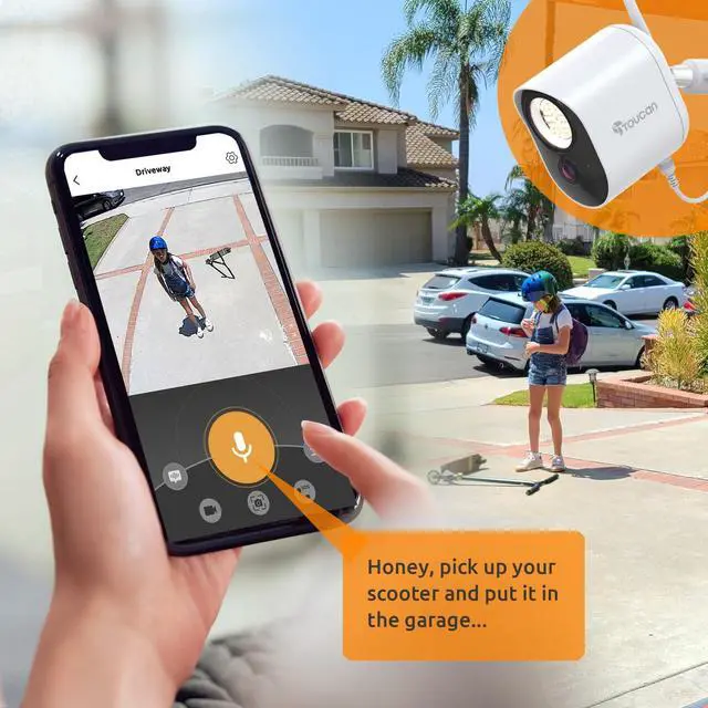 Alt view image 5 of 7 - Toucan Outdoor Floodlight Security Camera - AC-Powered, Wi-Fi, 1080p Video, Night Vision, Motion Alert, 1200-lumen Security Light, Two-Way Talk, App with Free 24-Hour Video Recording History