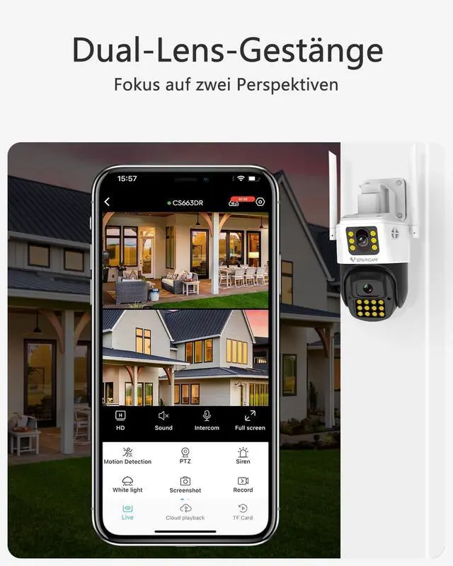 Alt view image 2 of 7 - VSTARCAM Outdoor Security Dual Lens Camera, 3MP Home Security Camera, Motion Detection, Auto Tracking, Two-Way Talk, 360° PTZ Security Camera, Cloud & SD Card Storage