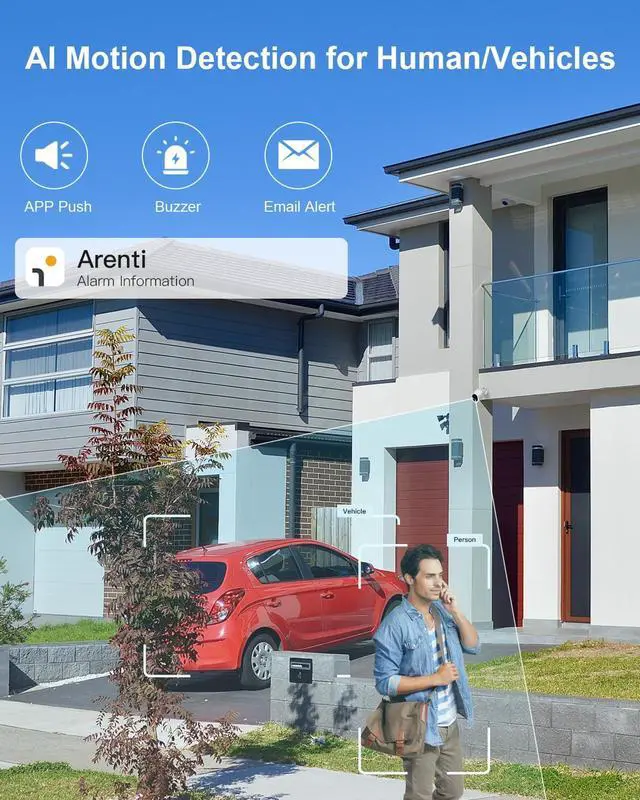 Alt view image 2 of 7 - ARENTI 4K Security Camera System, 8MP POE Camera System with AI Person Vehicle Detection, 4PCS 4K POE Security Cameras, H.264+ 4K 8CH NVR with 2TB HDD for 24-7 Recording, AIK8-810B4 White