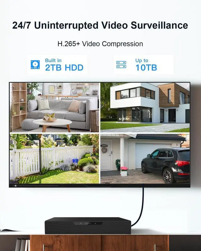 Alt view image 7 of 7 - ARENTI 4K Security Camera System, 8MP POE Camera System with AI Person Vehicle Detection, 4PCS 4K POE Security Cameras, H.264+ 4K 8CH NVR with 2TB HDD for 24-7 Recording, AIK8-810B4 White