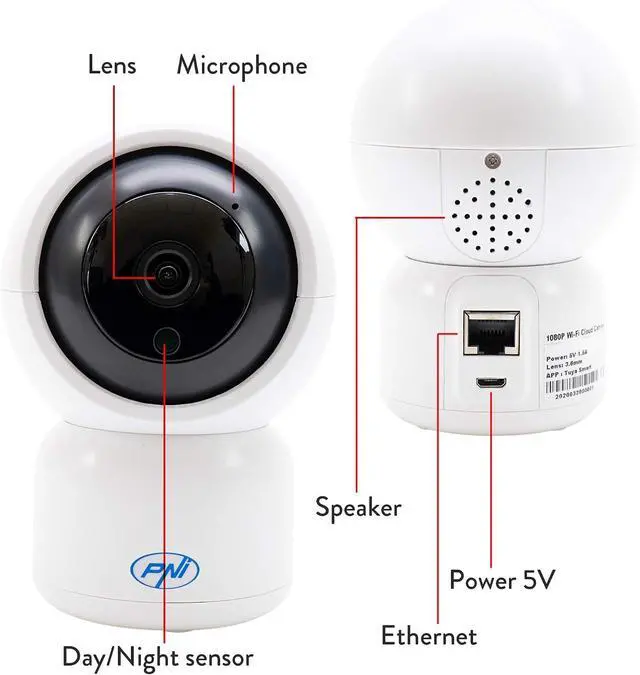 Alt view image 6 of 7 - PNI Video Surveillance Camera IP390T 1080P with PTZ WiFi H264 + Supports 128GB microSD, Night Vision, Tuya Application, P2P