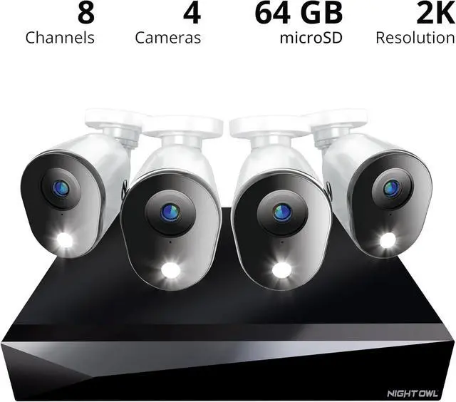 Alt view image 2 of 7 - Night Owl 2K (4MP) Wired Home Security Camera System, 8-Channel DVR with 4 Indoor/Outdoor Cameras, 64GB microSD Storage, Motion Alerts, Remote Viewing, No Monthly Fees