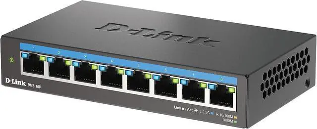 Alt view image 2 of 4 - D-Link DMS-108 8-Port 2.5G Multi-Gigabit Unmanaged Desktop Switch with Eight 2.5 Gigabit Ports, Fanless, Low Profile, Compact, Metal Housing, QoS, Plug and Play