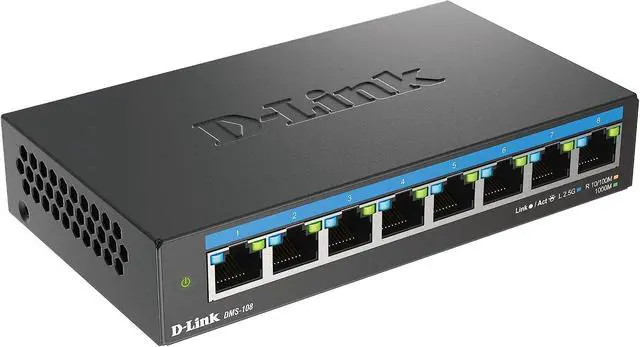 Alt view image 3 of 4 - D-Link DMS-108 8-Port 2.5G Multi-Gigabit Unmanaged Desktop Switch with Eight 2.5 Gigabit Ports, Fanless, Low Profile, Compact, Metal Housing, QoS, Plug and Play