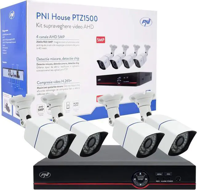 Alt view image 2 of 7 - PNI Video Surveillance kit AHD House PTZ1500 5MP - DVR and 4 Outdoor Surveillance Cameras,H.265, face Detection, Human Detection