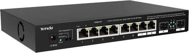 Alt view image 4 of 5 - Tenda TEM2010F 10-Port 2.5G Multigigabit Switch, 2-Port SFP, VLAN, Static Aggregation, Compatible with 2.5G Devices, Desktop/Wall Mount, Plug and Play, Metal Casing, Black
