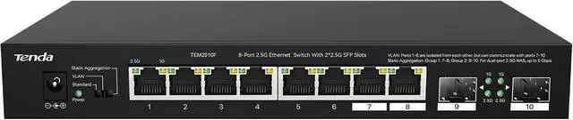 Alt view image 2 of 5 - Tenda TEM2010F 10-Port 2.5G Multigigabit Switch, 2-Port SFP, VLAN, Static Aggregation, Compatible with 2.5G Devices, Desktop/Wall Mount, Plug and Play, Metal Casing, Black