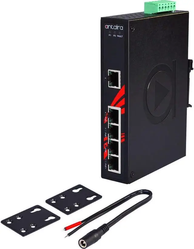 Alt view image 4 of 4 - Antaira LNP-0500G-T Industrial-Grade 5-Port PoE Unmanaged Gigabit Ethernet Switch, DIN-Rail Mount, -40 to 75°C Operating Temperature, Redundant 48 to 55 VDC Power Input, 5-Year Warranty