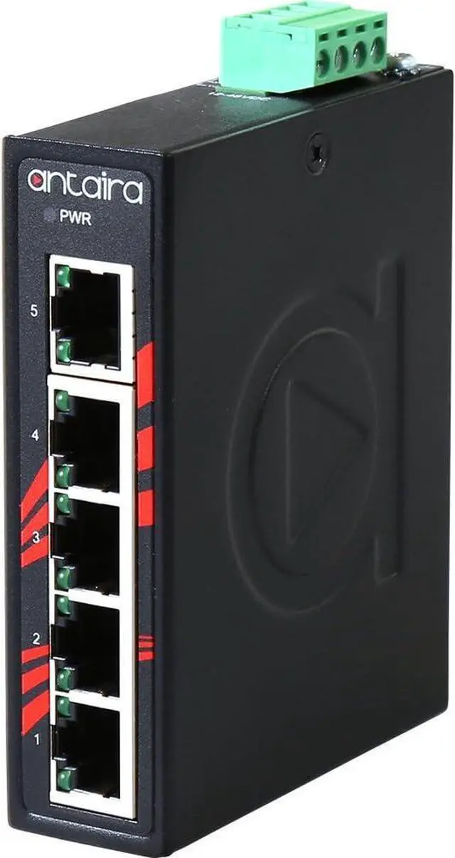 Main image of Antaira LNX-C500G Industrial-Grade Compact 5-Port Unmanaged Gigabit Ethernet Switch, DIN-Rail Mount, -10 to 70°C Operating Temperature, Redundant 12 to 48 VDC Power Input