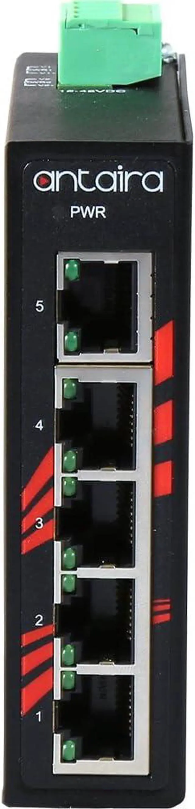 Alt view image 3 of 4 - Antaira LNX-C500G Industrial-Grade Compact 5-Port Unmanaged Gigabit Ethernet Switch, DIN-Rail Mount, -10 to 70°C Operating Temperature, Redundant 12 to 48 VDC Power Input