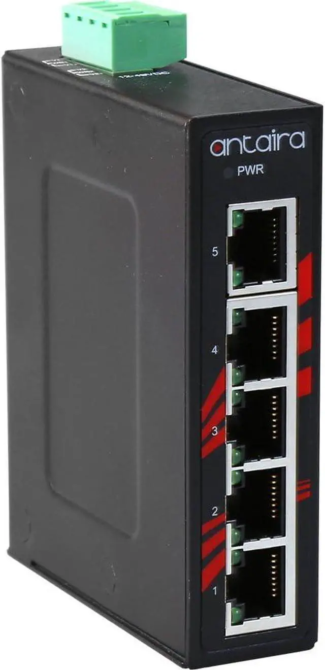Alt view image 2 of 4 - Antaira LNX-C500G Industrial-Grade Compact 5-Port Unmanaged Gigabit Ethernet Switch, DIN-Rail Mount, -10 to 70°C Operating Temperature, Redundant 12 to 48 VDC Power Input