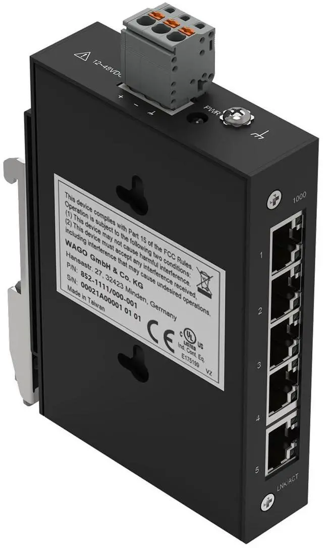 Main image of WAGO 852-1111/000-001, Industrial-ECO-Switch; 5-Port 1000Base-T; Black