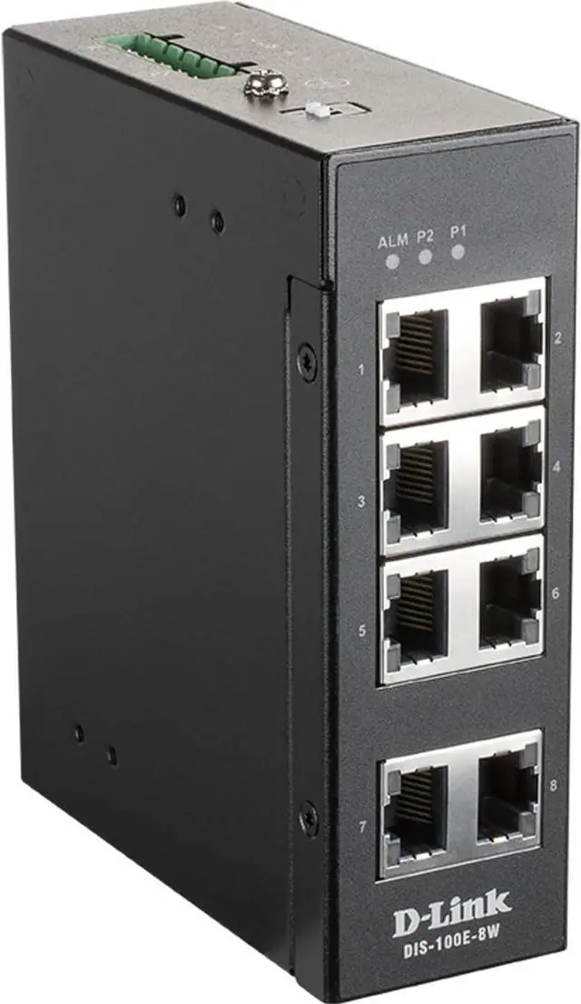 Main image of D-Link DIS 100E-8W - Switch - Unmanaged - 8 x 10/100 - DIN Rail Mount, Wall Mount - DC Voltage