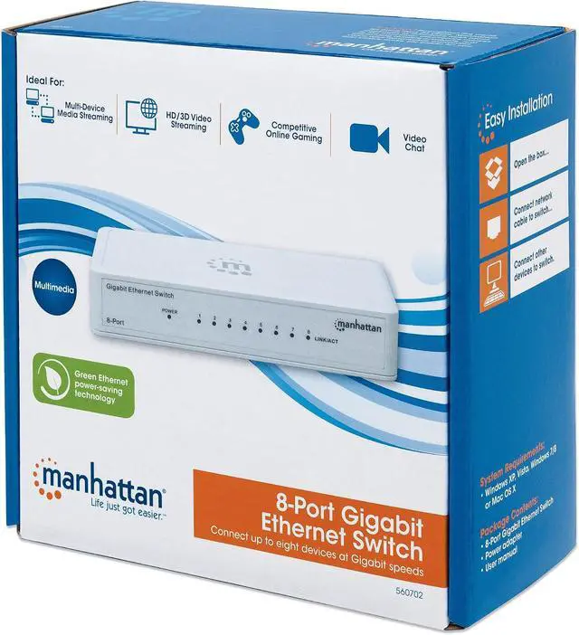 Alt view image 7 of 7 - Intellinet IEEE 802.3, 802.3ab, 802.3az, 802.3u, 802.3X 8-Port Gigabit Ethernet Switch (Plastic) (524124)