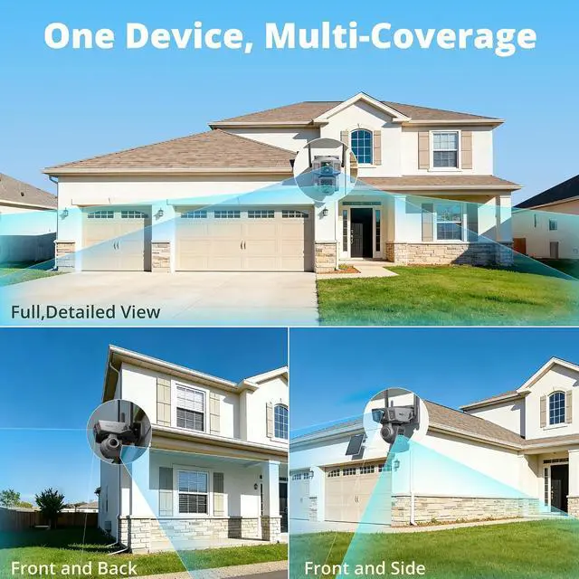 Alt view image 3 of 7 - Dragon Touch 4G Cellular Security Camera, 4K Solar Camera Wireless Outdoor, 3 Lens Bullet-PTZ Cam, 360° View, 10X Optical Zoom, AI Track, Color Night Vision, 12000/9W Battery, 64GB Card Included