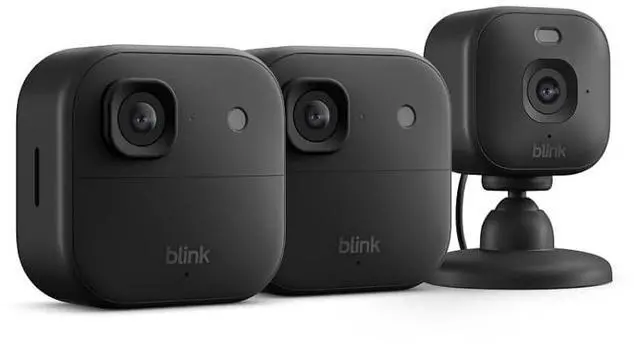 Main image of Blink Outdoor 2K+ and Mini 2K+ (newest model) Wireless and plug-in 2K resolution smart security cameras, Sync Module Core included 3 Cameras (Black)
